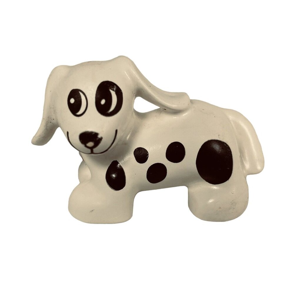 Vintage Lego Duplo Figure White Spotted Puppy Dog Circled Eye Long Ears And Tail